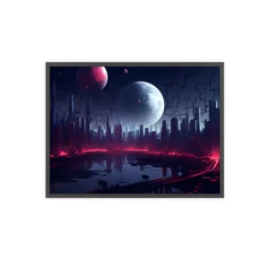 Neon Planet City Framed Poster