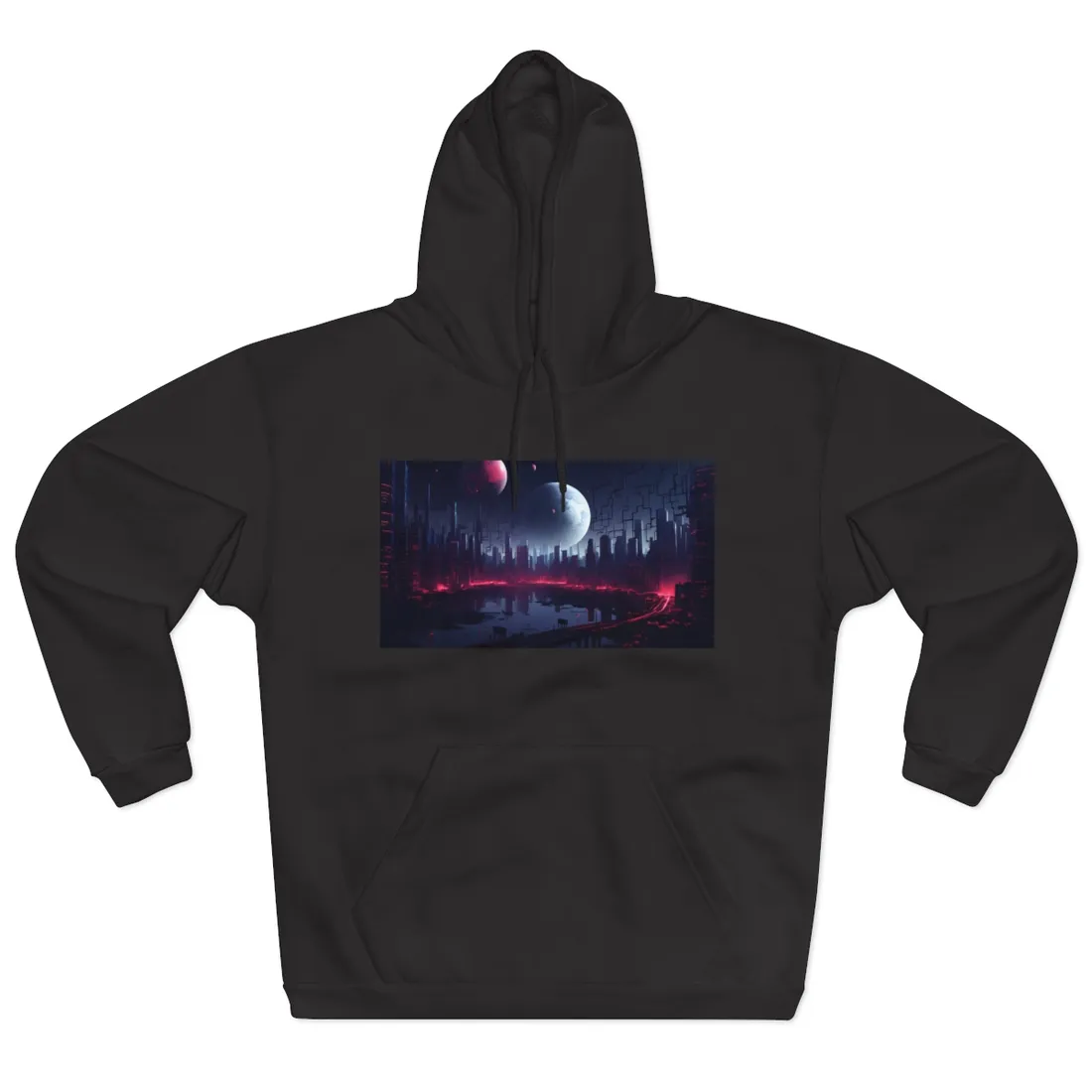 Cyberpunk Melancholy: Dark Cityscape at Night - Hoodie