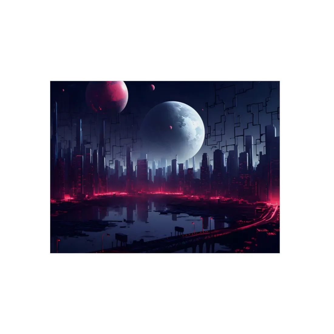 Cyberpunk Melancholy: Dark Cityscape at Night - Metal Poster