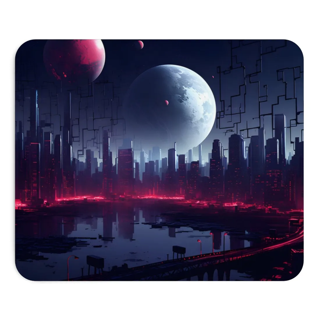 Cyberpunk Melancholy: Dark Cityscape at Night - Mouse Pad