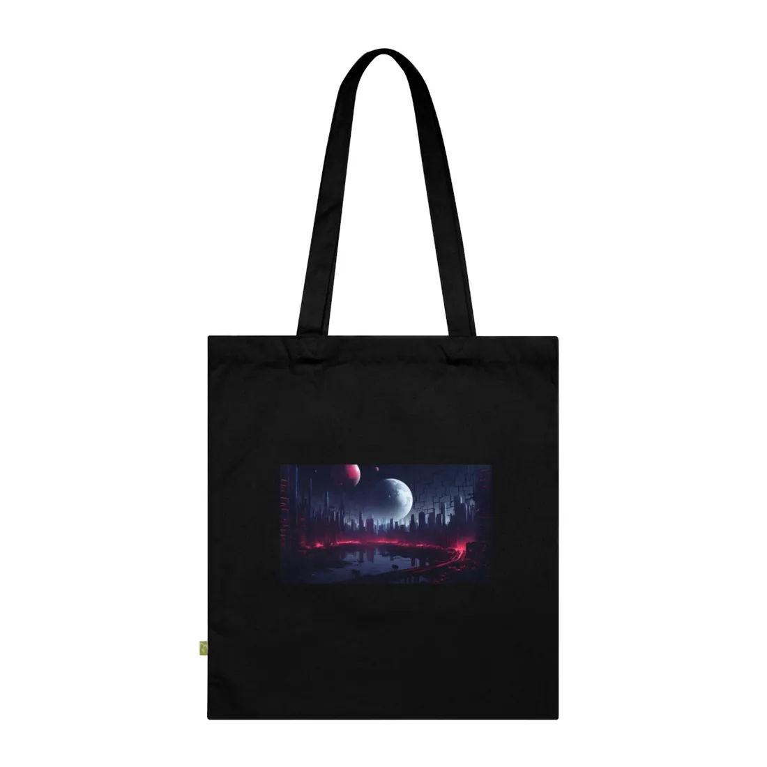 Cyberpunk Melancholy: Dark Cityscape at Night - Tote Bag