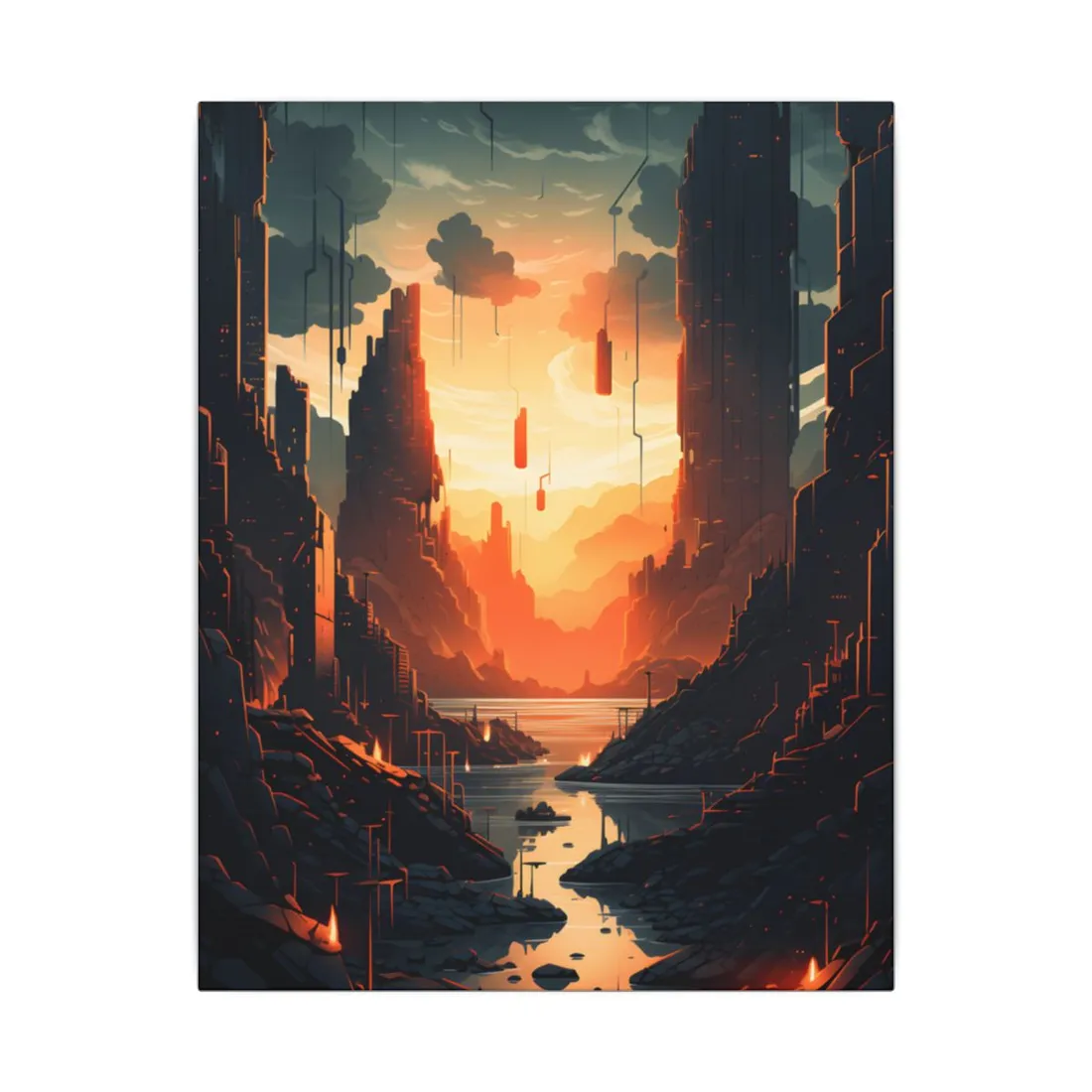 Cyberpunk Metropolis Ablaze: Nocturnal Digital Masterpiece - Canvas