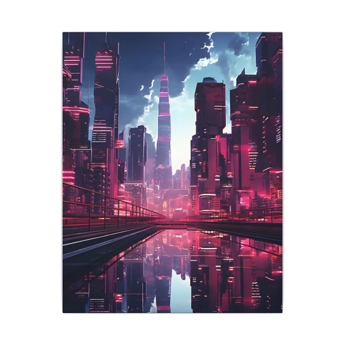 Cyberpunk Night: A City's Quiet Beauty - Canvas