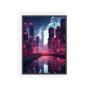 Futuristic City Skyline Reflection Framed Poster