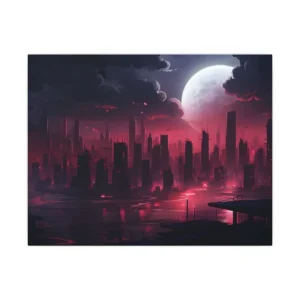 Crimson Moonlit Skyline Canvas Print