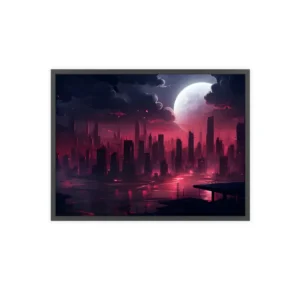 Crimson Moonlit Skyline Framed Poster
