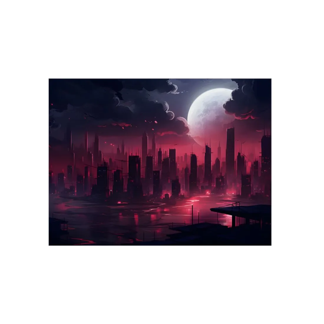 Cyberpunk Night: Burning Cityscape Digital Art - Metal Poster