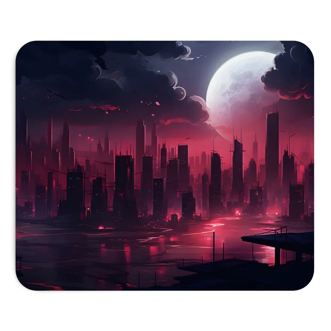 Cyberpunk Night: Burning Cityscape Digital Art - Mouse Pad