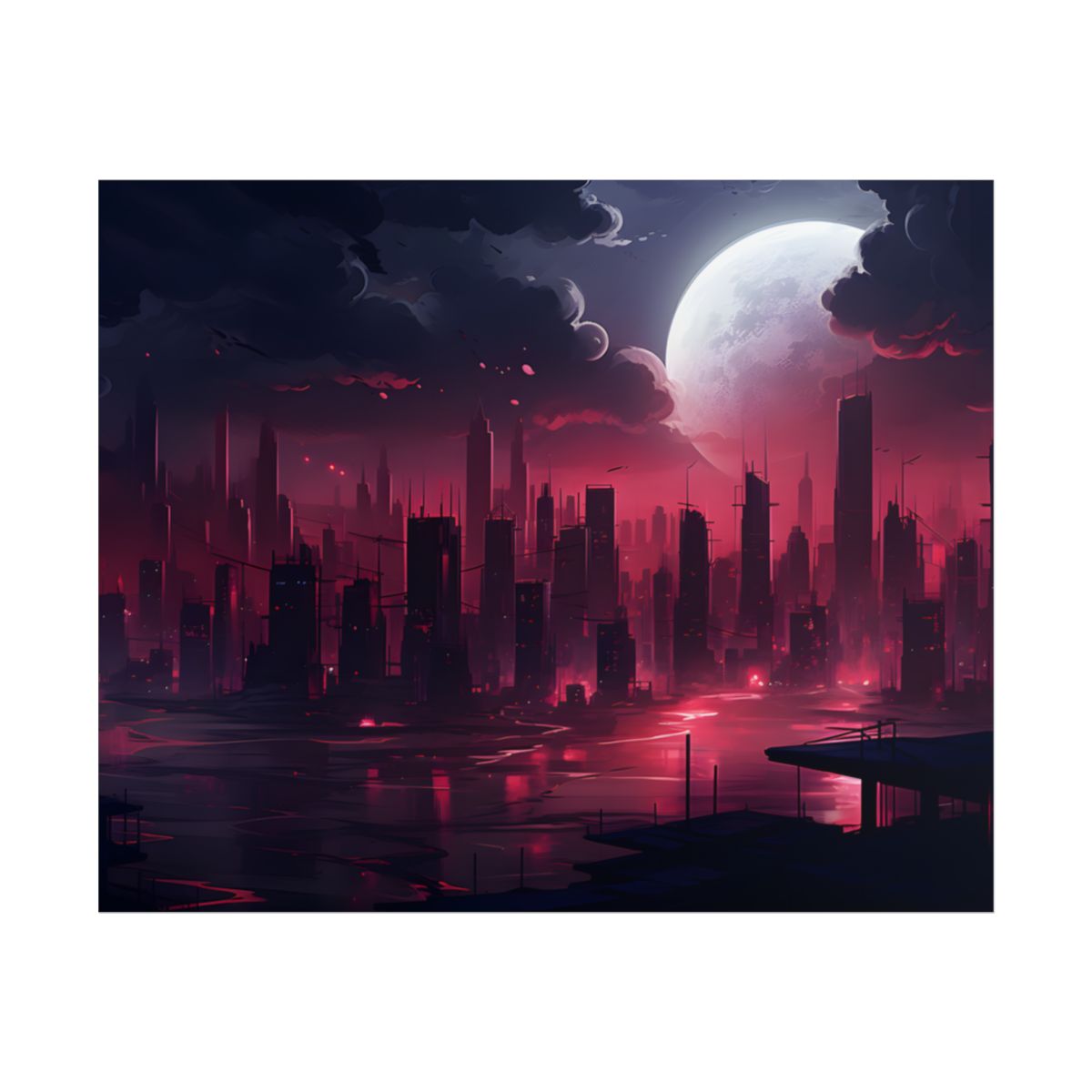 Cyberpunk Night: Burning Cityscape Digital Art - Poster