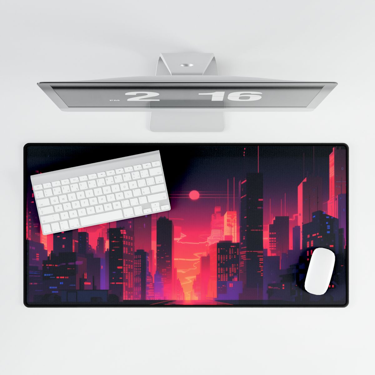 Cyberpunk Night City: Melancholic Digital Artwork - Desk Mat