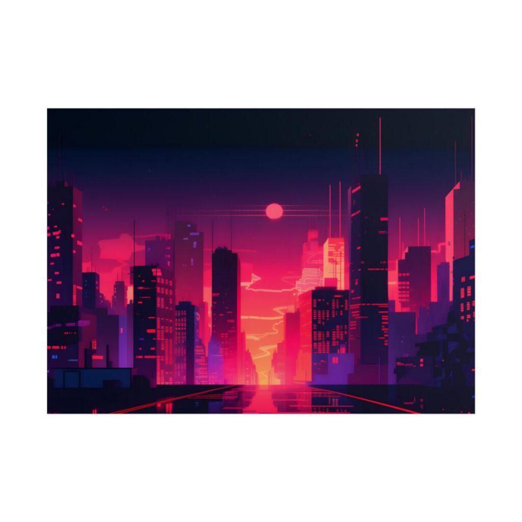 Cyberpunk Night City: Melancholic Digital Artwork - Poster