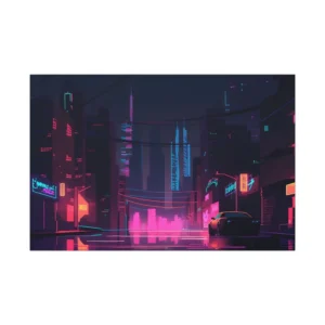 Neon City Street at Night Canvas Print