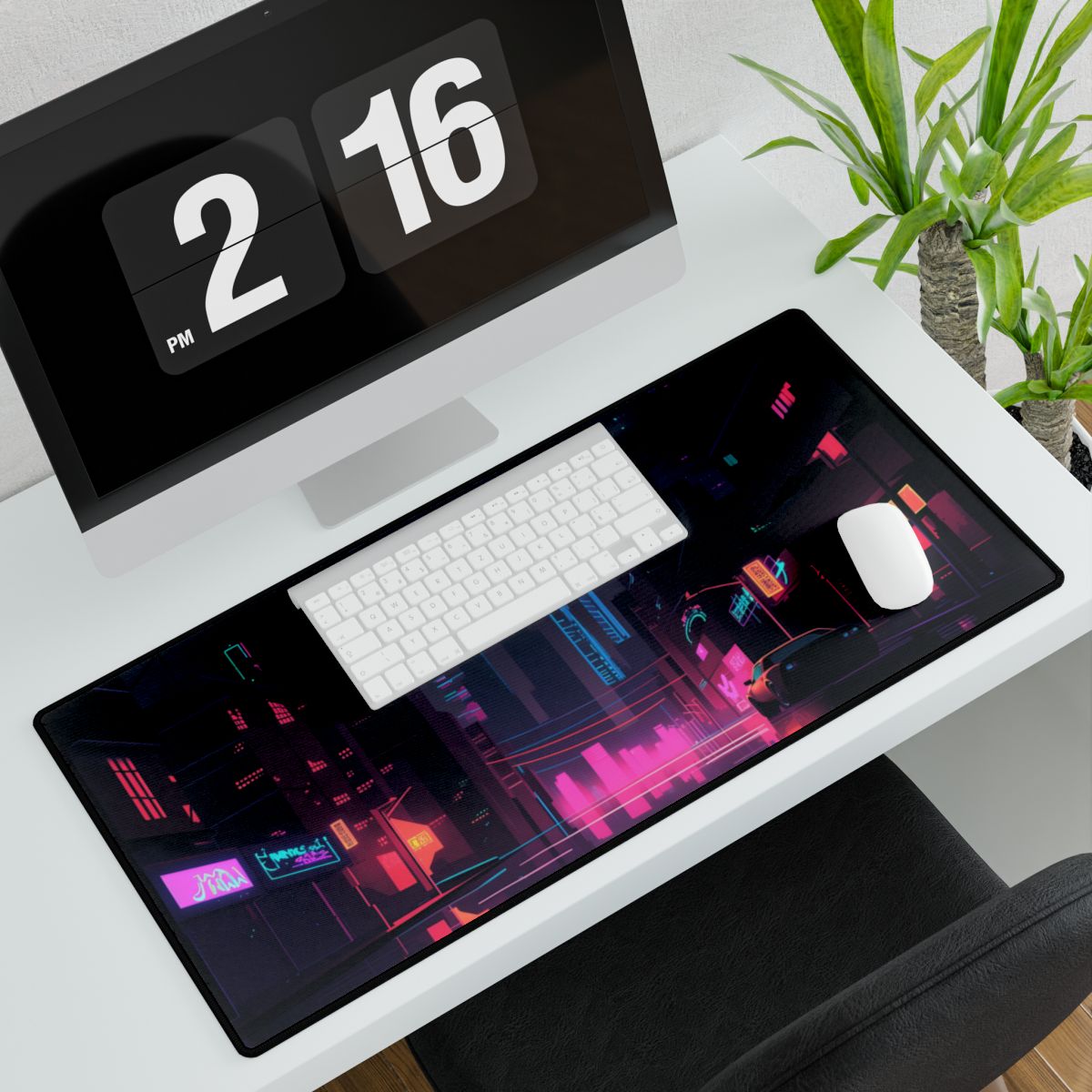 Cyberpunk Night City: Melancholic Urban Landscape - Desk Mat