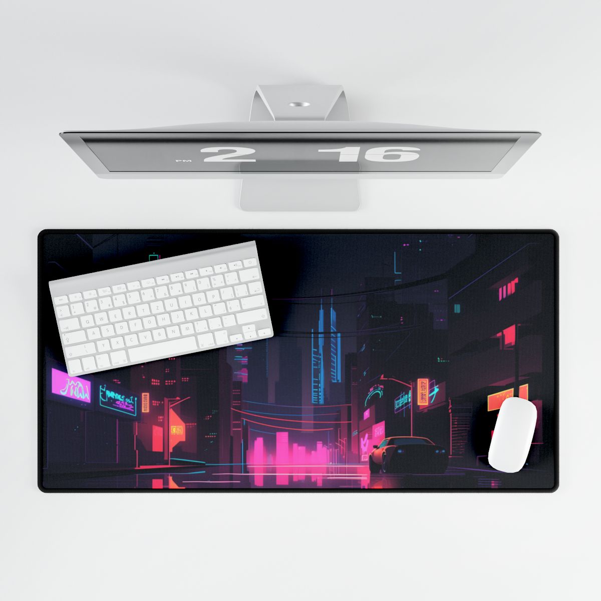 Cyberpunk Night City: Melancholic Urban Landscape - Desk Mat