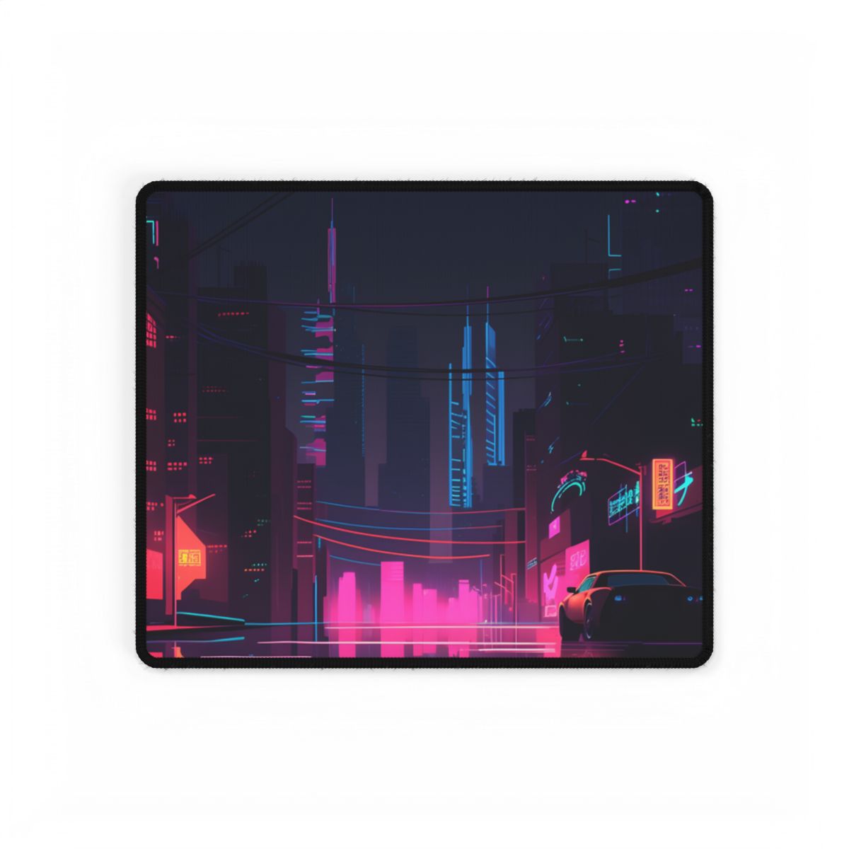 Cyberpunk Night City: Melancholic Urban Landscape - Desk Mat