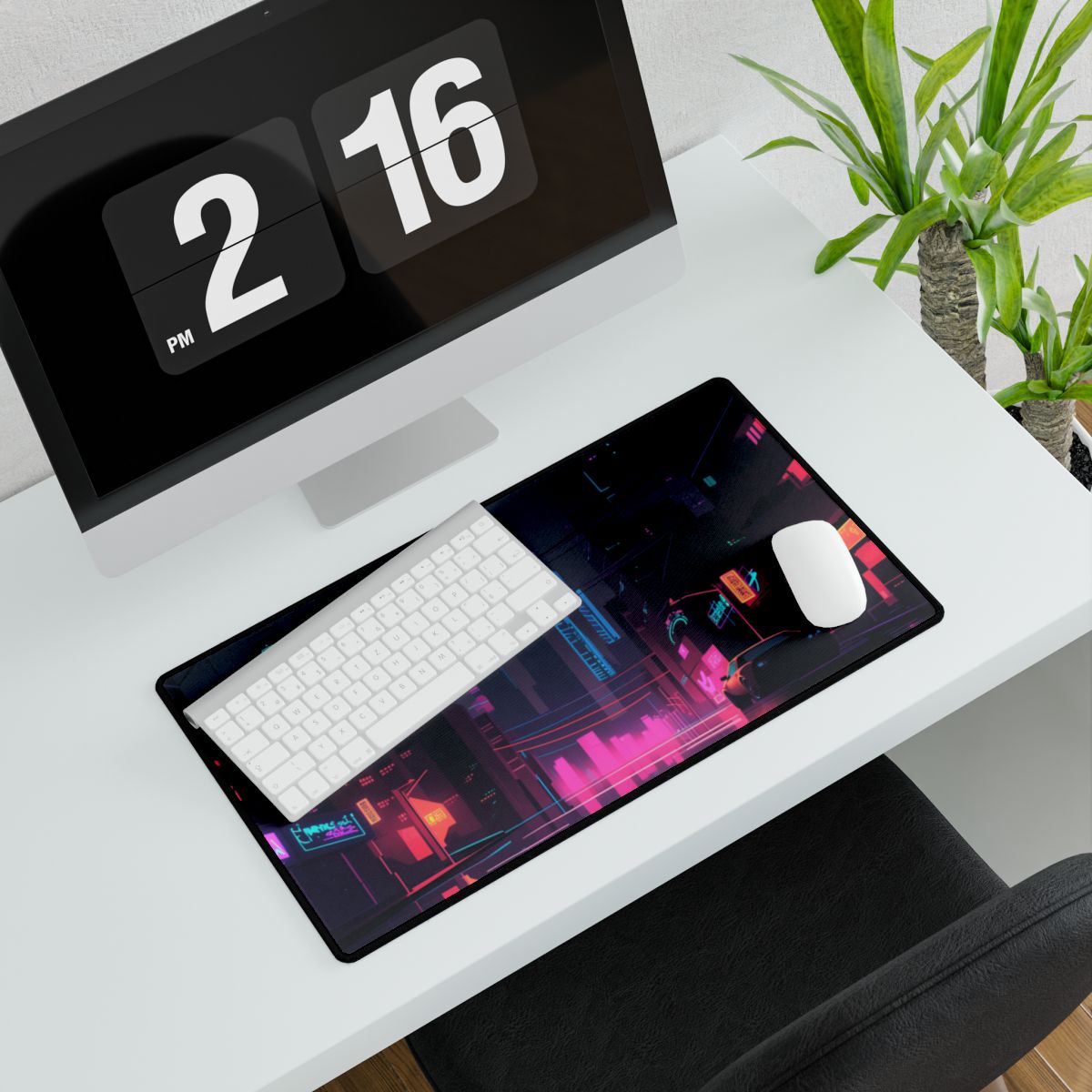Cyberpunk Night City: Melancholic Urban Landscape - Desk Mat