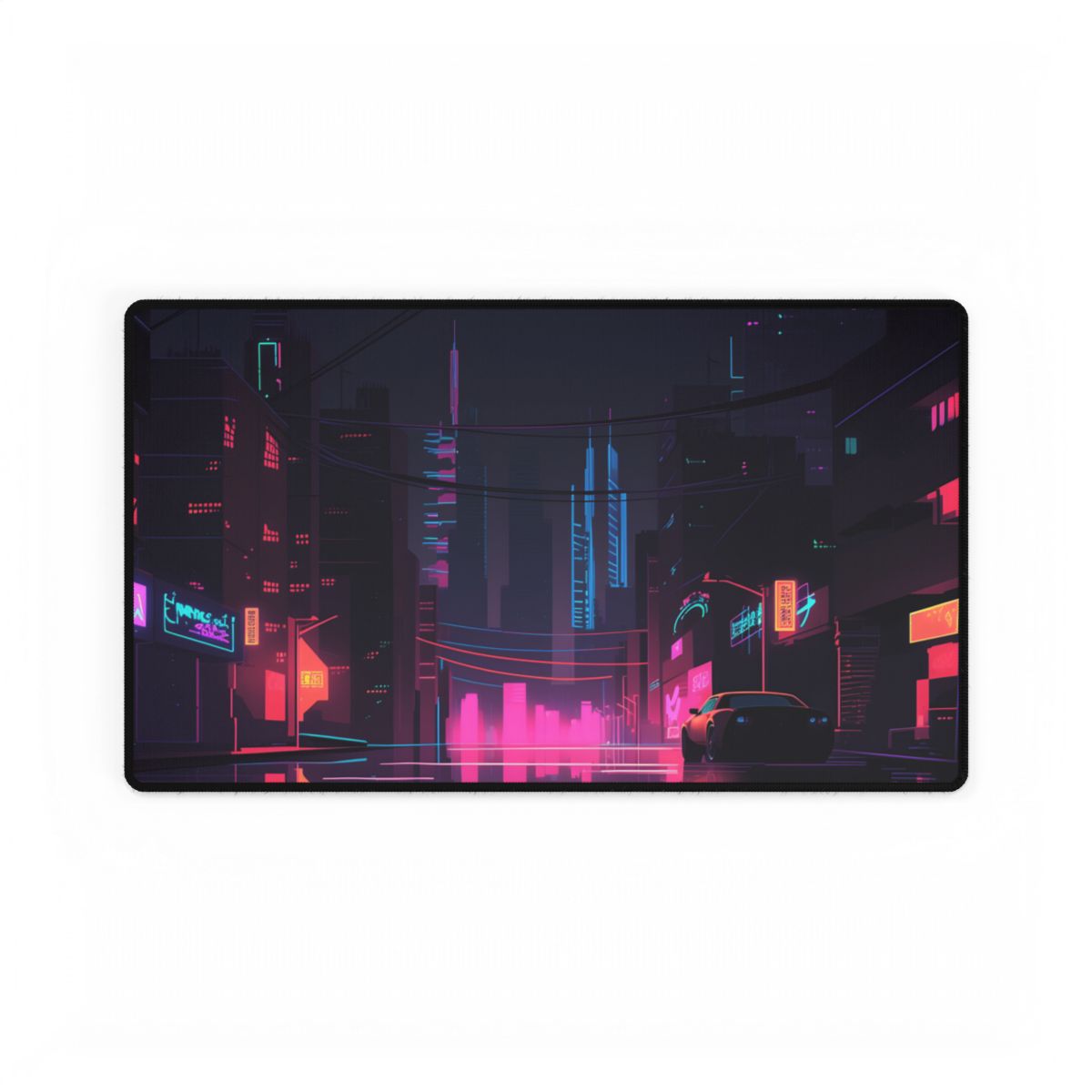 Cyberpunk Night City: Melancholic Urban Landscape - Desk Mat