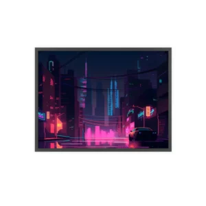 Neon City Street at Night Framed Poster