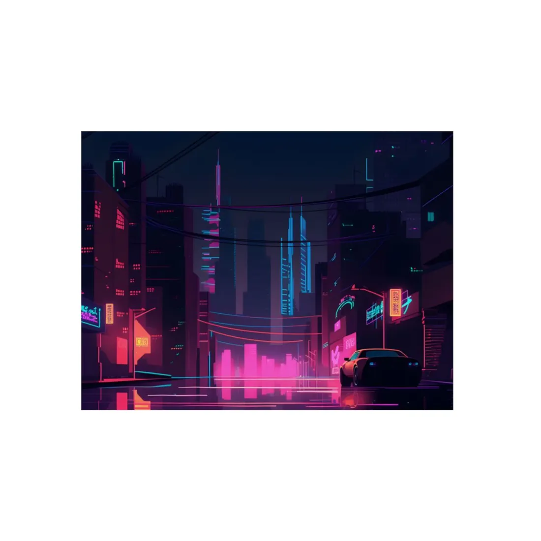 Cyberpunk Night City: Melancholic Urban Landscape - Metal Poster