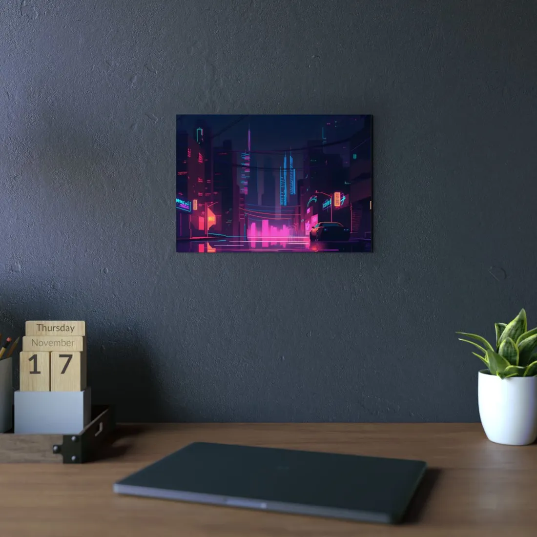 Cyberpunk Night City: Melancholic Urban Landscape - Metal Poster