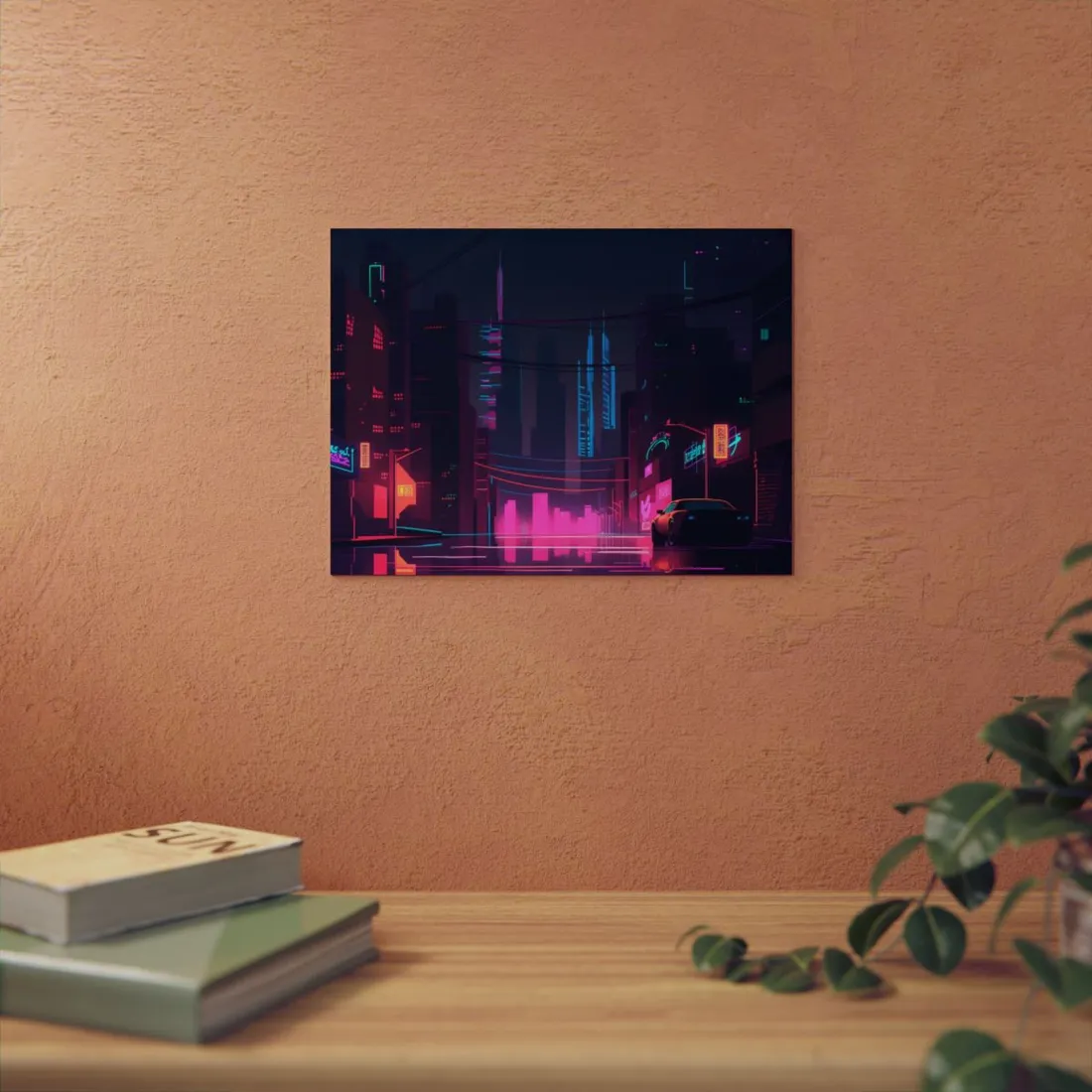 Cyberpunk Night City: Melancholic Urban Landscape - Metal Poster