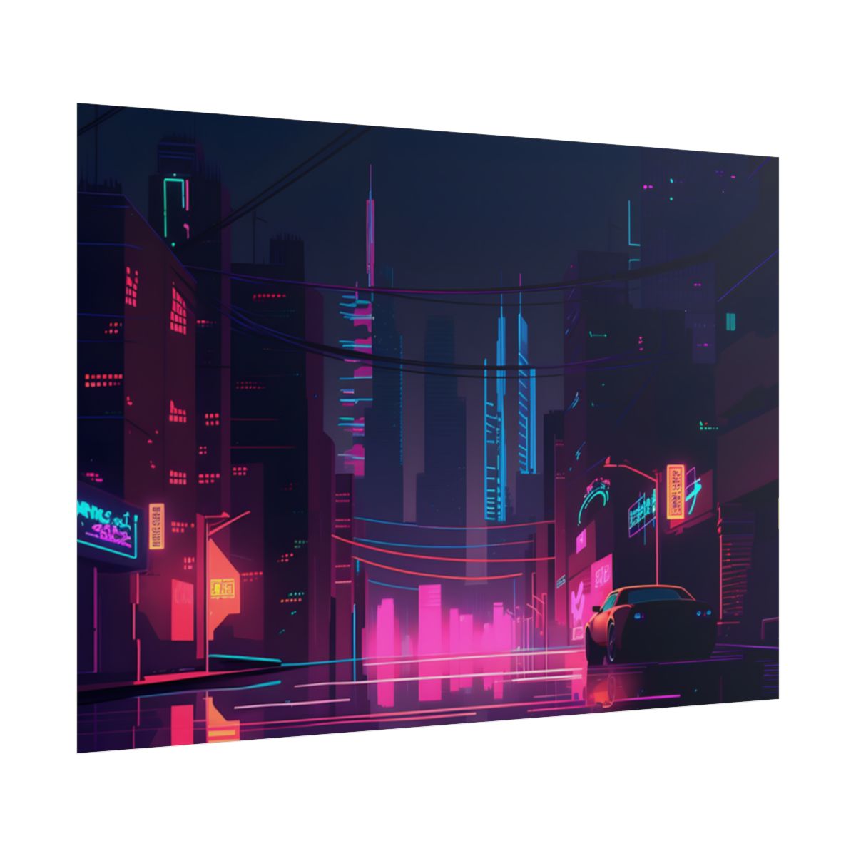 Cyberpunk Night City: Melancholic Urban Landscape - Poster