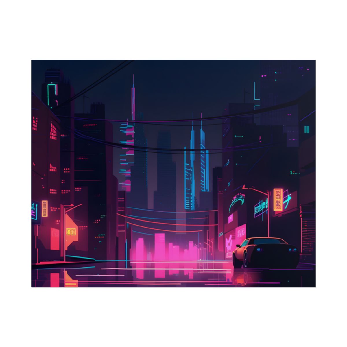 Cyberpunk Night City: Melancholic Urban Landscape - Poster