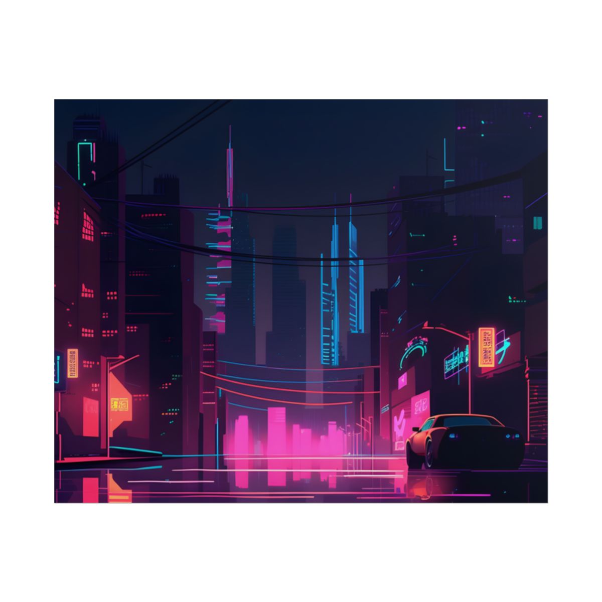 Cyberpunk Night City: Melancholic Urban Landscape - Poster