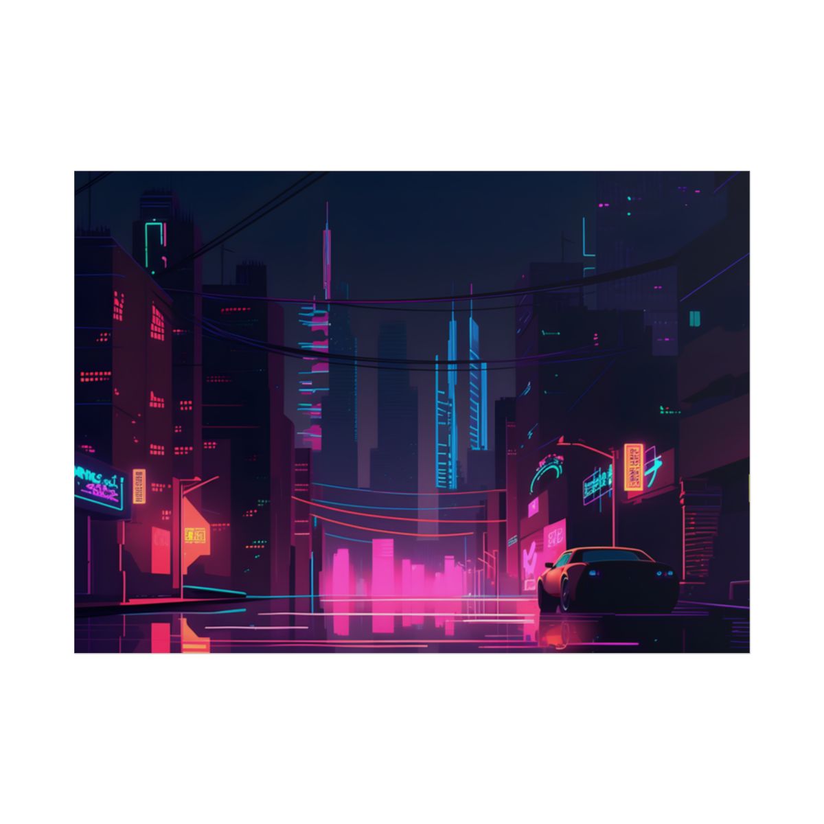 Cyberpunk Night City: Melancholic Urban Landscape - Poster