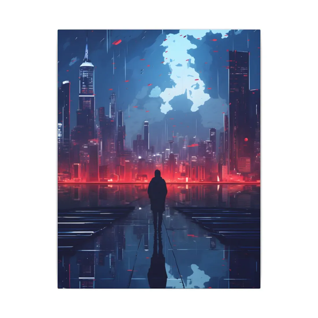 Cyberpunk Night Cityscape: A Melancholic Moment - Canvas