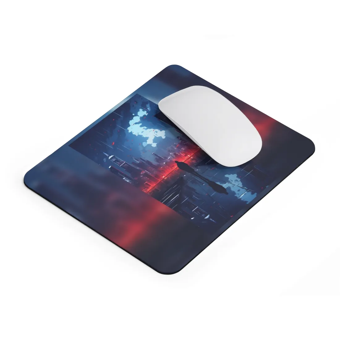 Cyberpunk Night Cityscape: A Melancholic Moment - Mouse Pad