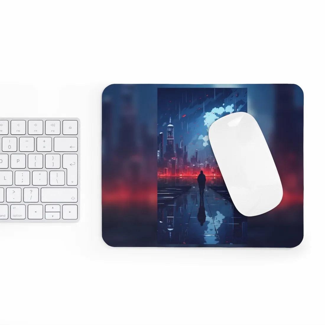 Cyberpunk Night Cityscape: A Melancholic Moment - Mouse Pad