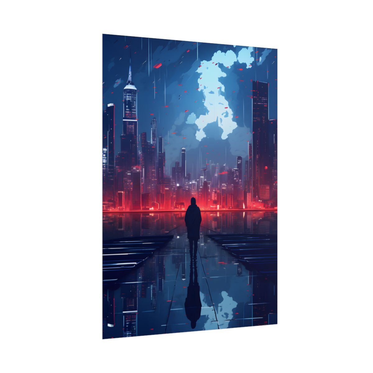 Cyberpunk Night Cityscape: A Melancholic Moment - Poster
