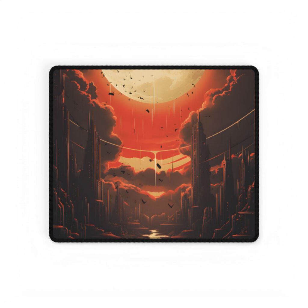 Cyberpunk Night Cityscape: Neon Lights Digital Artwork - Desk Mat
