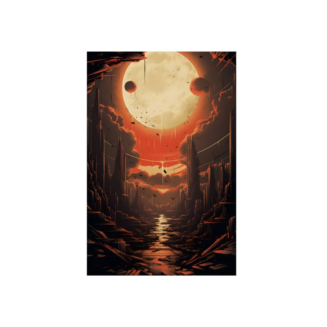Cyberpunk Night Cityscape: Neon Lights - Metal Poster