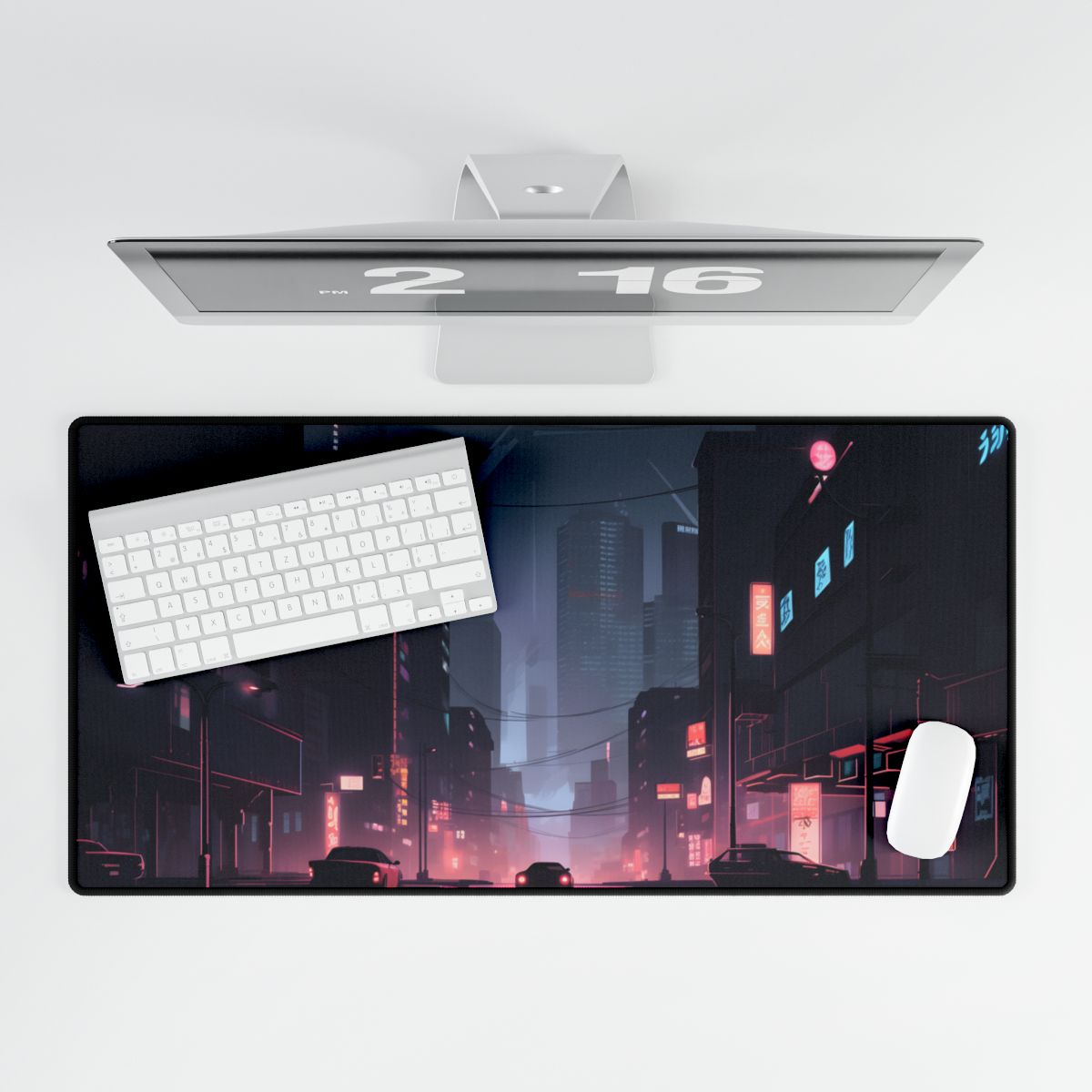 Cyberpunk Night: Melancholic Cityscape - Desk Mat