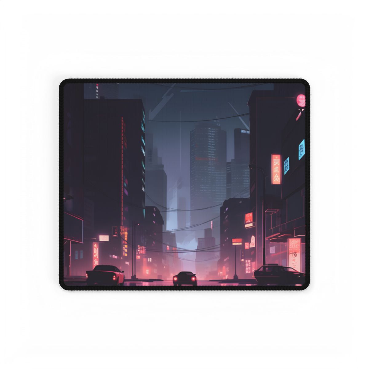 Cyberpunk Night: Melancholic Cityscape - Desk Mat
