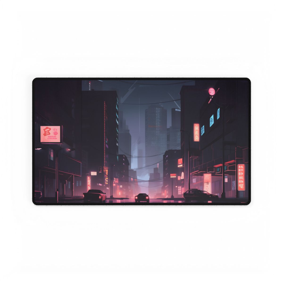 Cyberpunk Night: Melancholic Cityscape - Desk Mat