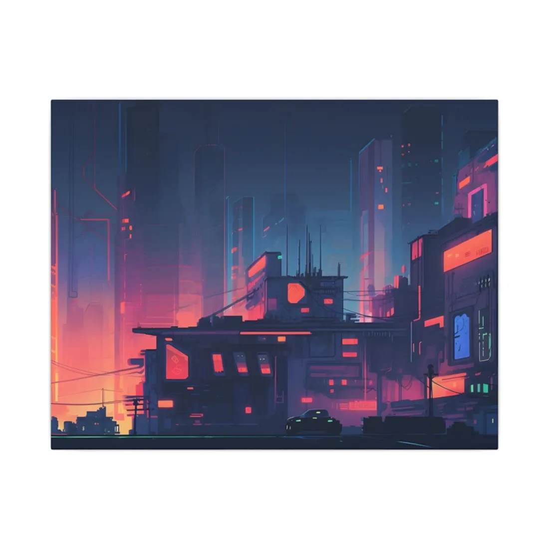 Cyberpunk Night: Melancholic Cityscape Digital Art - Canvas