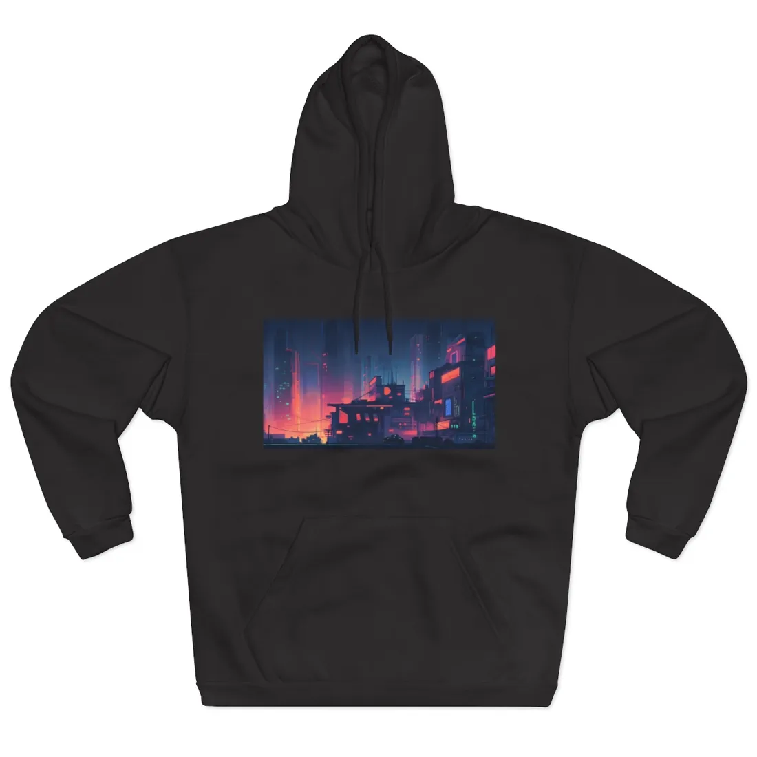Cyberpunk Night: Melancholic Cityscape Digital Art - Hoodie