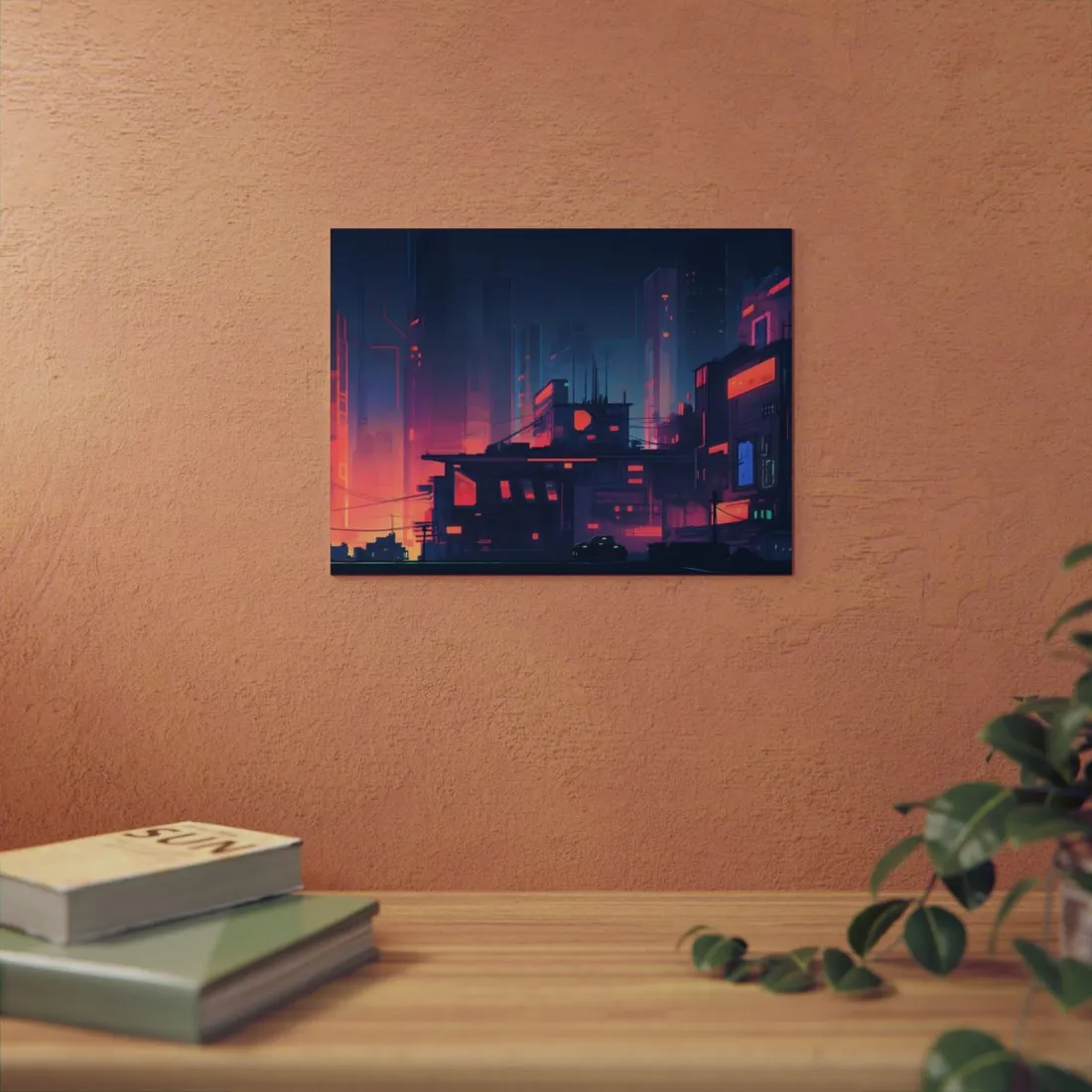 Cyberpunk Night: Melancholic Cityscape Digital Art - Metal Poster