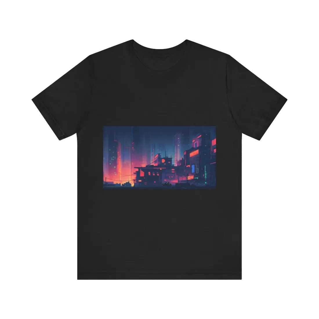 Cyberpunk Night: Melancholic Cityscape Digital Art - T-Shirt