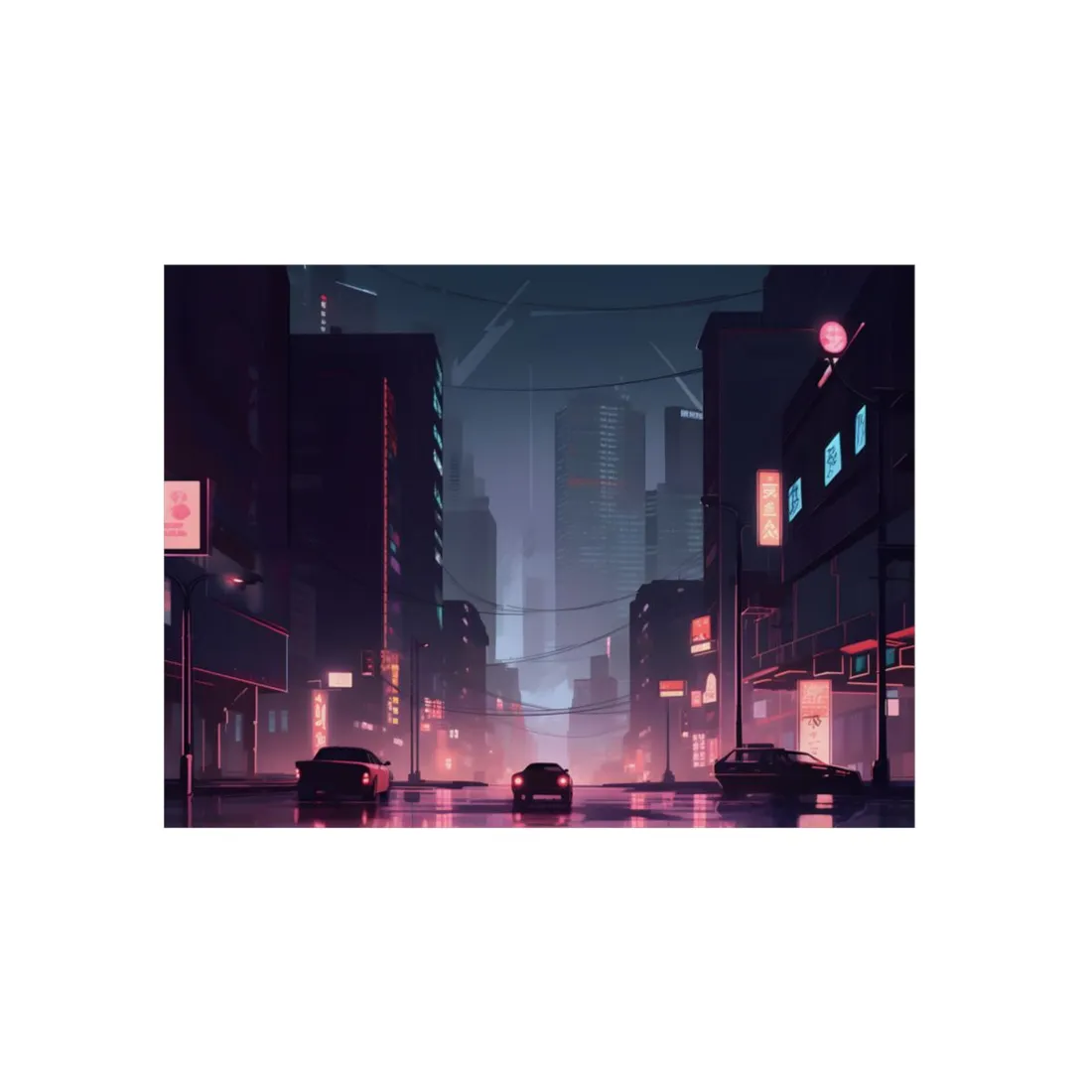 Cyberpunk Night: Melancholic Cityscape - Metal Poster