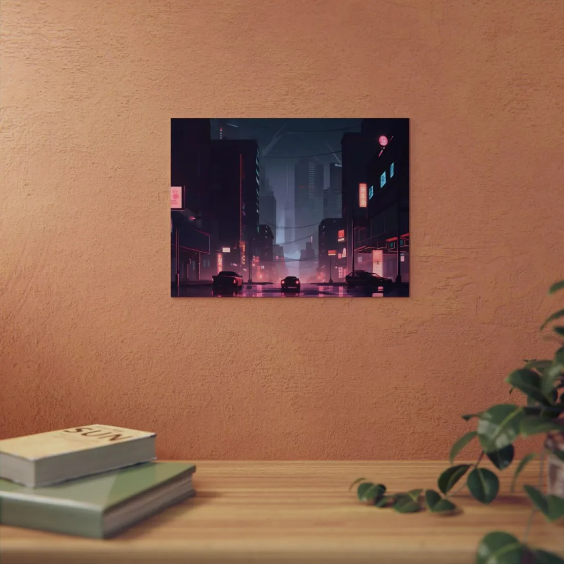 Cyberpunk Night: Melancholic Cityscape - Metal Poster