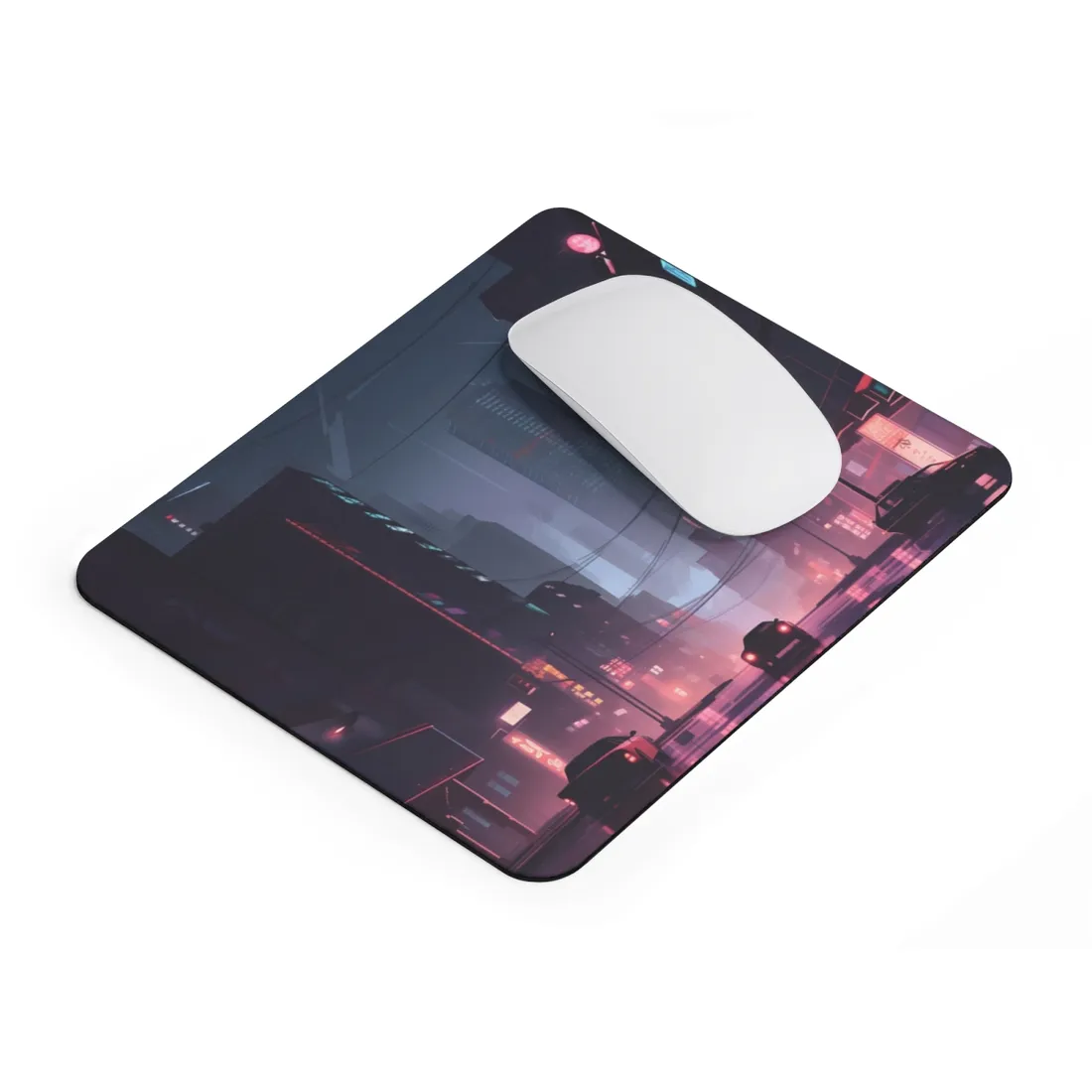 Cyberpunk Night: Melancholic Cityscape - Mouse Pad