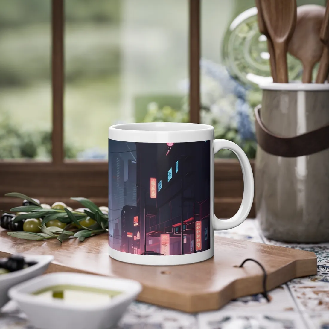 Cyberpunk Night: Melancholic Cityscape - Mug