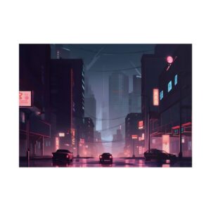 Night Street with Neon Signs Poster