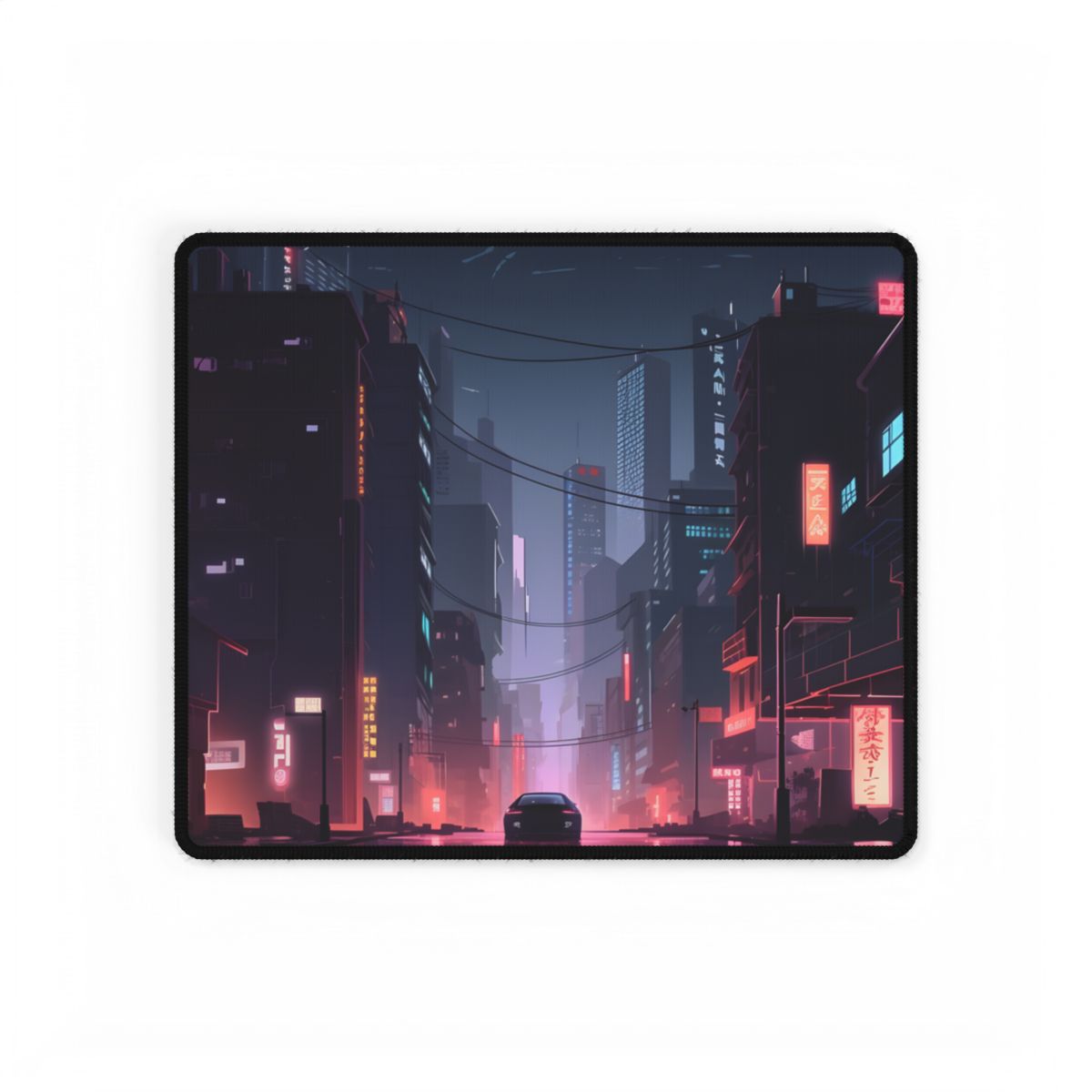 Cyberpunk Night: Melancholic Urban Landscape Artwork - Desk Mat