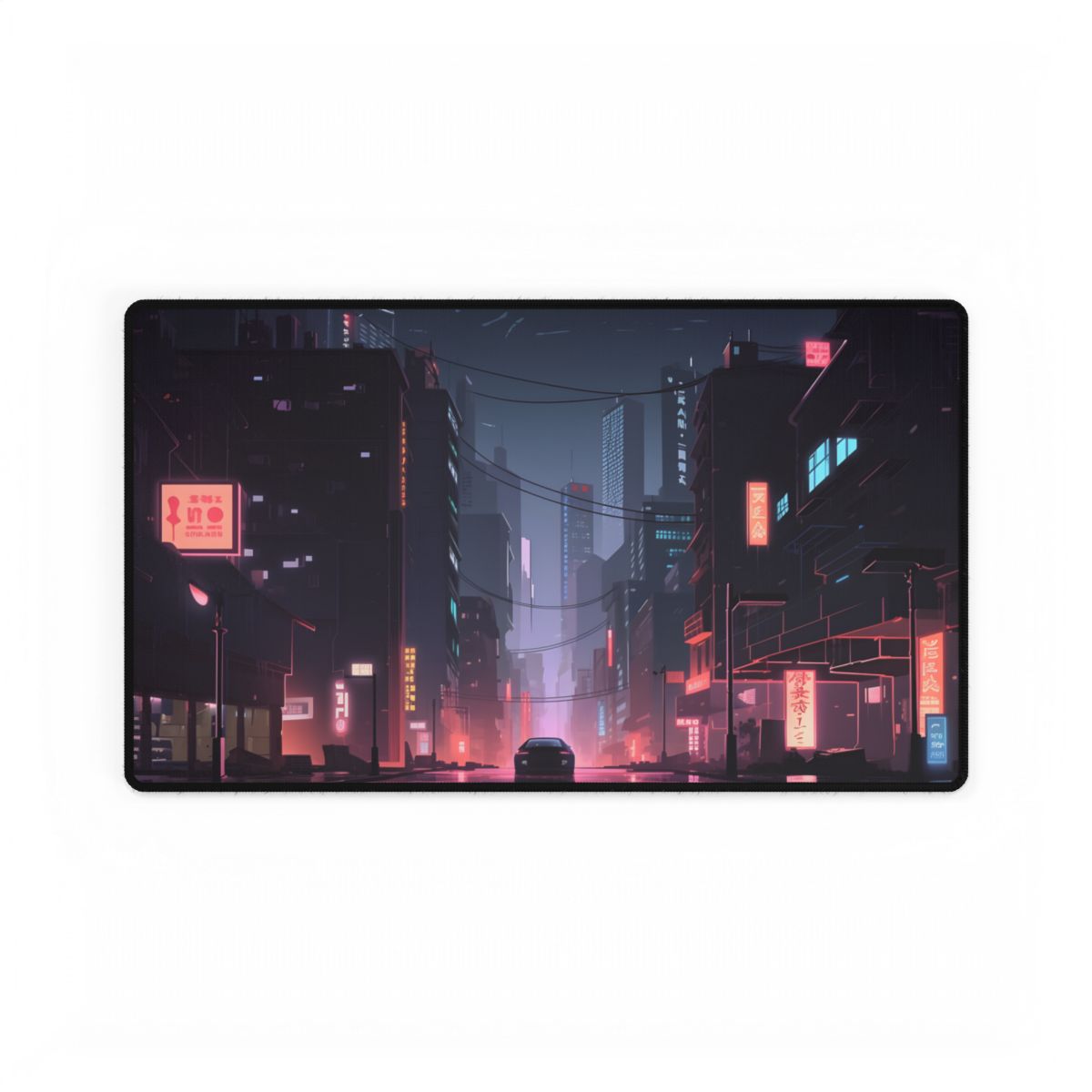 Cyberpunk Night: Melancholic Urban Landscape Artwork - Desk Mat