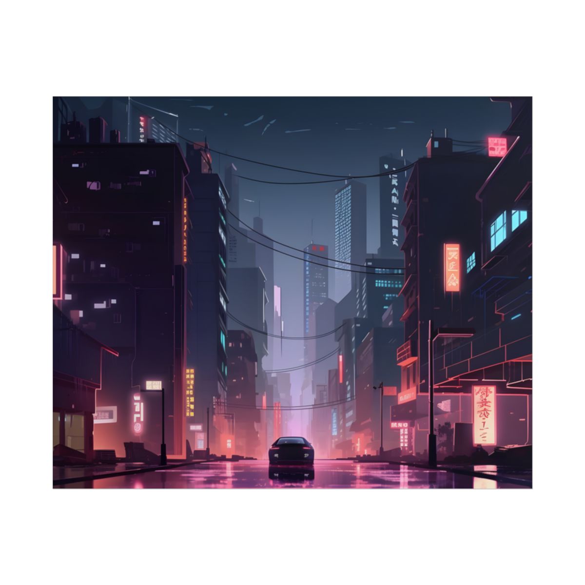 Cyberpunk Night: Melancholic Urban Landscape Artwork - Poster